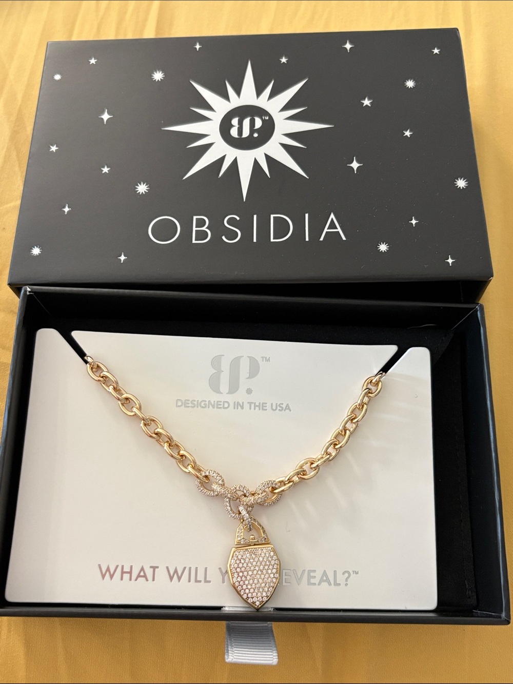 Obsidia Gold-Tone Pave Shield Pendant Necklace